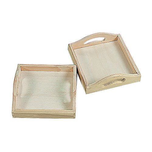 Fun Express Wooden Tray Set of 12 - Small Wood Trays for Crafts, DIY Projects & Painting | Unfinished Natural Wood Craft Supplies for Kids & Adults | Mini Square Wooden Trays for Home Decor