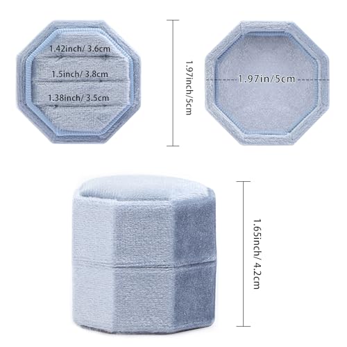 WantGor Velvet Ring Box, 3 Slots Jewelry Ring Gift Box Vintage Ring Display Holder Case for Wedding Ceremony Proposal Engagement (Blue) - color: Blue