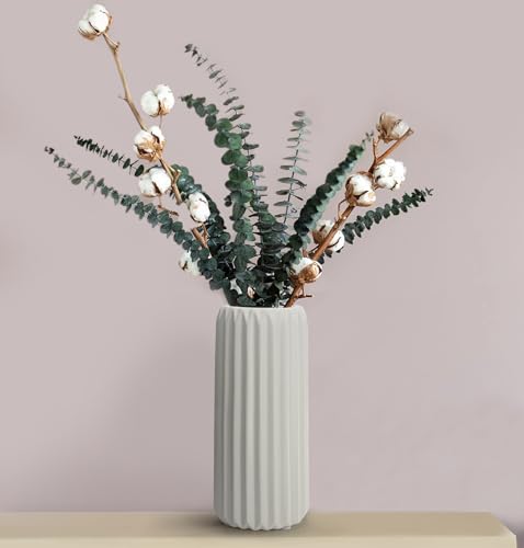 GeLive Matte White Ceramic Vase Glazed Ribbed Origami Stripe Waterproof Minimalism Home Decor Centerpiece for Fresh Bud Artificial Dried Flowers 8 Inch - style: Origami Stripe