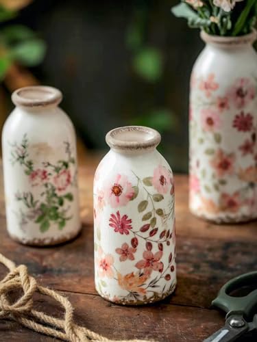 TEWEIQI Vintage Ceramic Small Vase, Farmhouse Rustic Décor, Home Decorative Vase for Your Kitchen, Bedroom, Office, Living Room, Bathroom& Shelf Centerpiece Table Decorations (Retro Creative Style S) - color: Colorful Daisy, size: 6 Inch