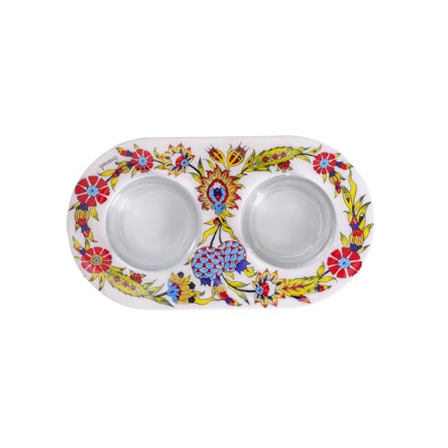 Yair Emanuel Shabbat Candle Holders for Tea Light Candles – Vibrant Decorative Metal Base with Glass Cups – Modern Judaica Gift (Oriental Flowers - Cal-2) - color: Oriental Flowers - Cal-2