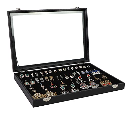 Wudygirl 32 Pairs Jewelry Organizer Velvet Jewelry Tray Clear Lid Earring HolderOrganizer Jewelry Box Earrings Holder Display Case Stackable（Earring Storage） - style: Earrings Tray