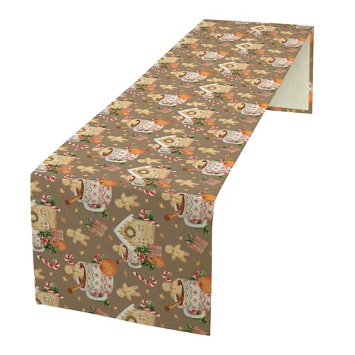 Christmas Gingerbread Table Runner Dessert Fruit Coffee Funny Gingerbread Cookie Table Runners for Kitchen Dining Table Home Party Decor 13x36in - color: Brown-beige, size: 13x36in