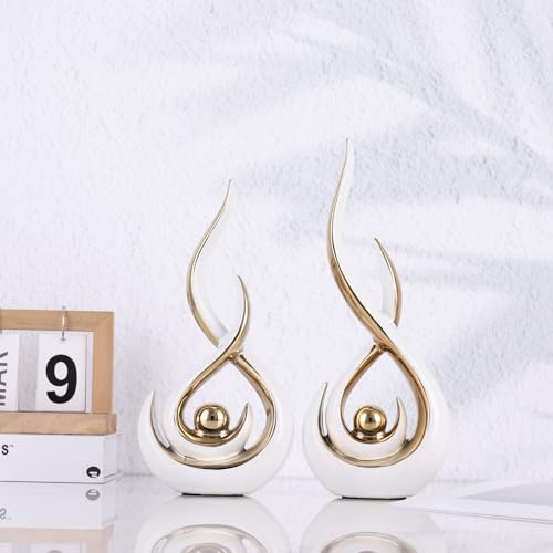 Ceramic Abstract 2 Piece Statue Set, White and Gold Home Decor Accents for Home Decor Statue Mantel Shelf Decor Unique Shelf Decor on Mantel, TV Cabinet Divider Table Top and Dining Table Centerpiece. - color: Wg