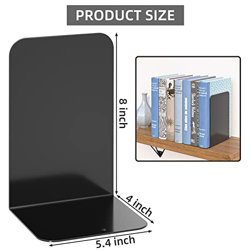 VFINE Bookends 4 Pairs, Black Metal Book Ends, Bookends for Shelves, Book Stopper for Heavy Books, Book Dividers for Home Office School Supplies - color: Black Bookends 8 Pieces
