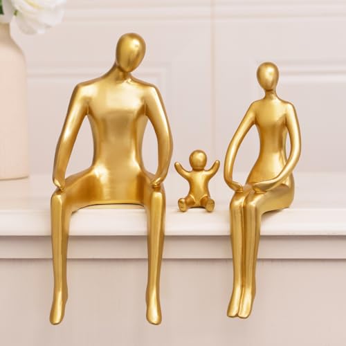 Quoowiit Gold Decor Family Statue Shelf Decor, Abstract Modern Home Decorations Family Sculpture, Minimalist Miniature Coffee Table Ornament Figurines for Office Bookshelf Living Room Bedroom 3 Piece - color: Gold