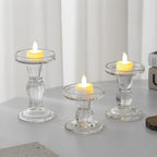 Glass Candle Holders, 3 Pieces Crystal Clear Candlesticks with Elegant Design for Pillar Taper Candle and Tea Light