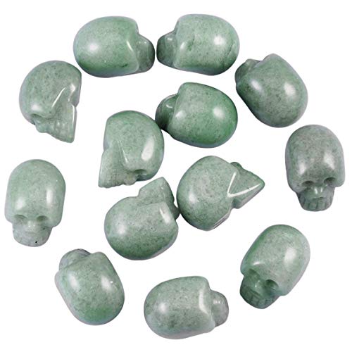 mookaitedecor 1 Inch Green Aventurine Crystal Skull Sculpture Set of 5, Hand Carved Gemstone Statue Figurine Collectible Healing Reiki - color: Green