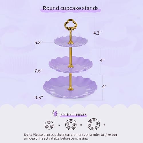 Pack of 10 NWK Cake Stand Set, with 3 x Two-Tier and 3 x Three-Tier Cupcake Stands, 4 x Appetizer Trays, 1 x Tablecloth for Birthday Bridal Baby Shower Party (Purple) - color: Purple