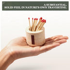 Travertine Match Holder Set of 2 - 2.6x2 Inch Handmade Decorative Matchstick Box with Striker for Fireplace, Candle, Home Decor - Matches Not Included