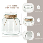 Houmury Glass Vases for Centerpieces 6 Inch Clear Large Vase Farmhouse Utensils Holder with Twine Ties Home Decor for Wedding Living Room Kitchen Dining Table Office (1)