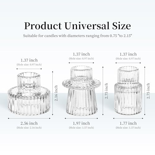 Taper Votive Candle Holder for Pillar Candles Tealight, Candlestick Holder for Wedding Christmas Tea Party, Boho Ribbed Vintage Crystal Glass Table Centerpiece Decor, Bulk Set of 6 (Clear) - color: Clear