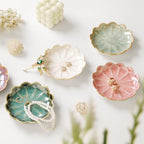 Lotus Ring Holder Dish Small Indoor Ash Tray, Ceramic Dessert Plate Trinket Jewelry Holder Organizing Necklace Earrings for Parents Friends Sister, All Jewelries Are NOT Included, Retro Blue. - color: Retro Blue-Round
