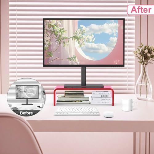 Acrylic Monitor Stand Riser Acrylic Laptop Stand for Desk Clear Computer Monitor Stand for Desk Accessories iMac Organizer Office Must-Haves Product for Working from Home Bright Pink - style: 15''-Pink
