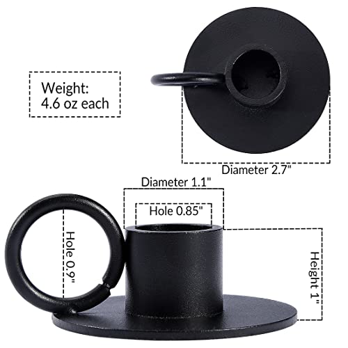 2PCS Black Taper Candle Holders with Round Handle, Matte Iron Candlestick Holders Centerpieces for Home Decoration, Wedding Anniversary, Party, Housewarming Gifts. - size: Round with Handle
