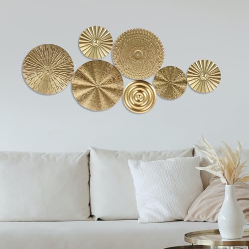 NUOBESTY 1 Set Metal Circle Wall Art Ornament Modern Golden Hanging Sculpture for Living Room Bedroom Bathroom Decoration