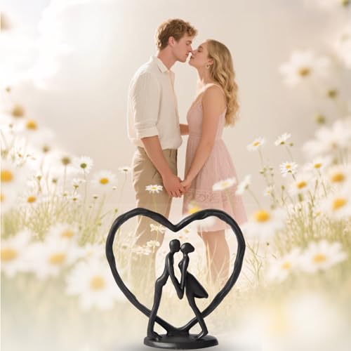 Anniversary Wedding Gift for Her Wife Husband Couple，Classic Black Metal Couple Figurine Heart Sculpture Love Statue，Romantic 1st to 60th Anniversary,Includes Present Box and Gift Card，Valentines Gift - color: Classic Black