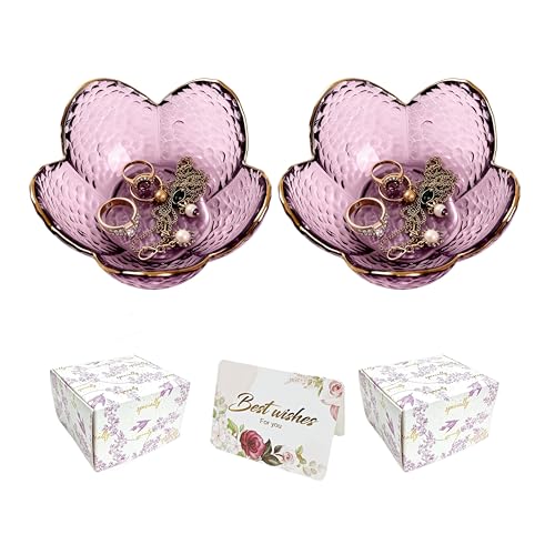 Mini Flower Ring Plate Jewelry Storage Tray Ring Holder for Dressing Table, Bedside Table, Room Bathroom Decoration, Cute Valentine's Day Christmas Birthday Gift for Women (purple 2pcs) - color: 2pcs purple Jewelry Trays