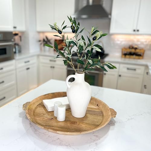 Luxurious Gift Set Textured Ceramic Vase 10 Inch with Olive Branches 22 Inch Tall White Medium Vase Artificial Topiaries Fake Plants, Minimalist Shelf Decor, Neutral Home Office High End Gifting Decor - color: White
