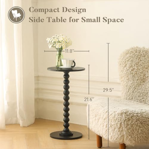 Fultyle Round Side Table, Small Drink Table for Small Spaces, Modern Accent End Table Nightstand with Solid Wood Leg for Living Room, Bedroom, Corners, and Office (Black) - color: Black