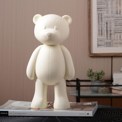 Bear Sculpture Statue Animal Figurine Gift Home Decor Modern Art for Living Room Bedroom Polyresin White 12 Inch