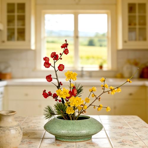 Ceramic Flower Pot Flower Arrangement Set Japanese Ikebana Floral Art Supplies Handmade Flower Bowl Decorative Flower Vase for Centerpieces (Small Green) - color: Small Green