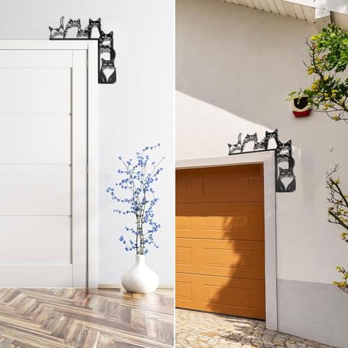 Black Metal Cat Wall Decor, Cat Door Frame Decor, Minimalist Abstract Wall Art Line, for Living Room Bathroom Bedroom Dining Room - color: Cat