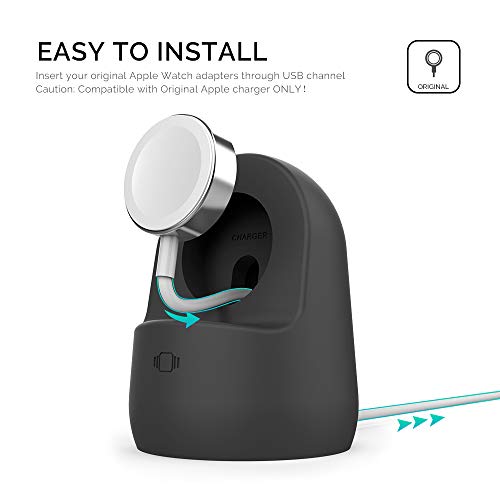 AhaStyle iWatch Stand Silicone Charging Dock Holder for Apple Watch Ultra 3, Ultra 2, Ultra, SE3, SE2, SE, Series 11 10 9 8 7 6 5 4 3 2 1 (49/46/45/44/42/41/40/38mm), Supports Nightstand Mode (Black) - color: Black