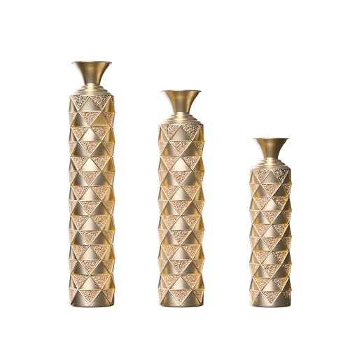 Floor Vases, Tall Home Decor Metal Vase Set of 3 Large Glazed Decorative Vases for Wedding Decor, Elegant Modern Flower Holder for Living Room, Entryway, Hallway, Dining Room - color: Geo Gold