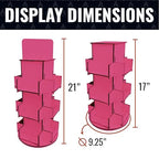 Rotating Display Stand, 3 Tier Wooden Organizer, 4-Sided Display Rack, 360 degree Spinning Multi-Pocket Tabletop Display Stand for Coasters, Stickers, Retail, Showcase, Tradeshow, 17”H, Pink - style: PINK