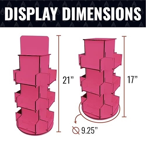 Rotating Display Stand, 3 Tier Wooden Organizer, 4-Sided Display Rack, 360 degree Spinning Multi-Pocket Tabletop Display Stand for Coasters, Stickers, Retail, Showcase, Tradeshow, 17”H, Pink - style: PINK