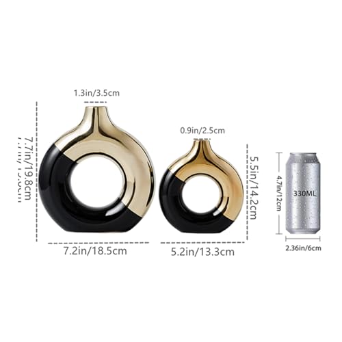 White and Gold Donut Vase, Modern Ceramic Vase for Pampas Grass, Perfect Centerpiece for Weddings, Living Room, and Office Decor (Black Gold, S) - color: Black Gold, size: Small