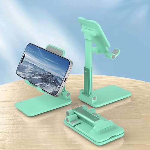 Cell Phone Stand, Adjustable Angle and Height Cell Phone Holder for Desk, Foldable and Portable, Anti-Slip Silicone Pad, Compatible with All Mobile Phones and 4-8 Inch Devices, Green - color: Green