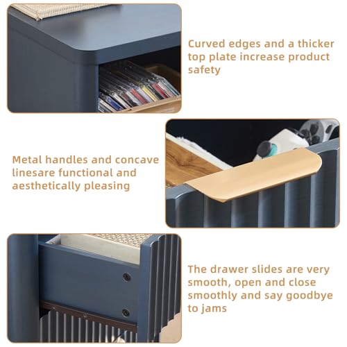 LEYAOYAO 31" Wide Fluted Nightstand with Charging Station, Oversized Extra Large 2 Drawers Night Stand,Blue Wood Bedside Table,Tall Bed Side End Tables,Modern Chest of Drawers Dressers for Bedroom - color: Blue, size: 2 Drawers