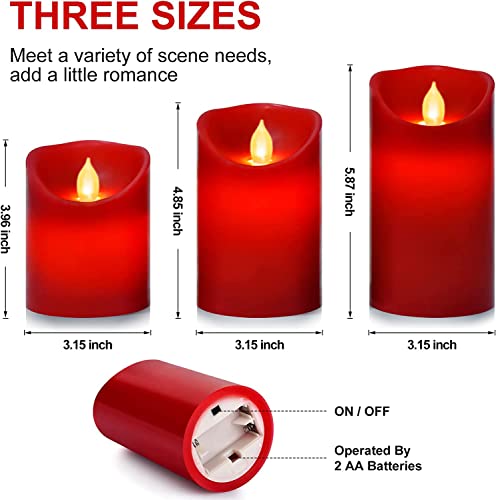 Flameless Battery Operated Flickering Candles:3PACK Red Real Wax Pillar Candle,Electric LED Candle with 10-Key Remote Control and 24 Hours Timer for Home Decoration Holiday Party - color: H14# Red Real Wax