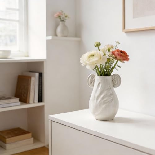 Modern Abstract Ceramic Vase – Creative Entryway Table Decor for Faux Flowers and Living Room Accent