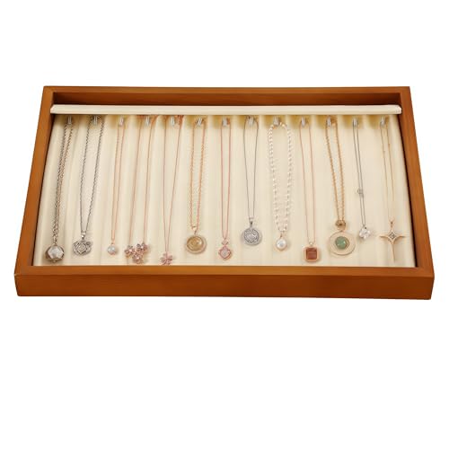 13 Hooks Necklace Organizer Large Jewelry Trays for Drawers Stackable Necklace Pendant Jewelry Display for Vendors Jewelry Drawer Organizer Inserts (13.78" L x 9.45" W x 1.18" H) Old Lace - color: Old Lace, size: Necklace Tray1-W 9.45" x H 1.18"x L 13.78"