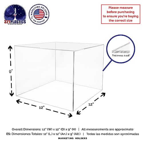 12" x 12" x 9" Riser Display Box Clear Acrylic Pedestal with One Open Side No Lid Versatile Square Dust Cover Retail Product Throne or Merchandise Storage Bin by Marketing Holders - color: Clear, size: 12"w x 12"d x 9"h