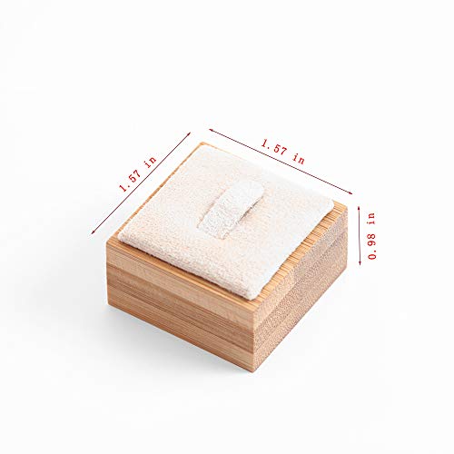 Coward Bamboo 6 Pcs Rings Display Stand for Selling Velvet Jewelry Ring Holder Organizer for Drawer Storage (Beige Velvet)