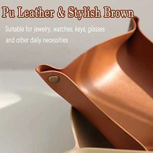 Valet Tray, EDC Catchall Tray for Keys, Watches, Jewelry, Coin and Wallet, Desktop Organizer (Brown-S) - color: Brown