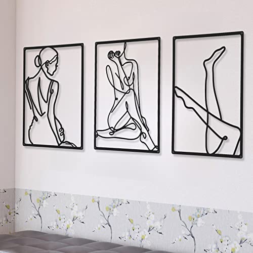 CHENGU 3 Pieces Metal Minimalist Abstract Woman Wall Art Line Drawing Wall Art Decor Single Line Female Home Hanging for Kitchen Bathroom Living Room - style: Leg Style