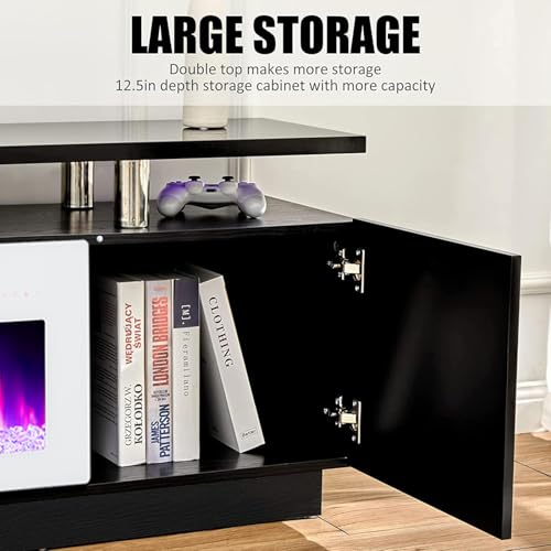 AMERLIFE Fireplace TV Stand with 36" White Fireplace, 70" Modern Fireplace Entertainment Center LED Lights, 2 Tier TV Console Cabinet for TVs Up to 80", Black & White - color: Black & White, size: 70"