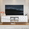 58” TV Stand for 55/60/65 Inch TV, Modern Entertainment Center with Adjustable Shelf, Media Console with Storage Cabinet, TV Console with Gold Legs and Handles for Living Room, Bedroom, White