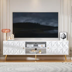 58” TV Stand for 55/60/65 Inch TV, Modern Entertainment Center with Adjustable Shelf, Media Console with Storage Cabinet, TV Console with Gold Legs and Handles for Living Room, Bedroom, White