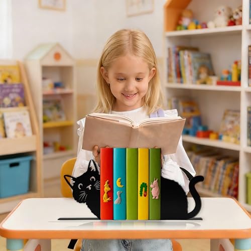 Peeping Black Cat Bookends for Shelves, Cute Cat Decorative Bookends for Kids and Adults, Unique Book Ends for Cats Lovers, Bookshelf Accessories, Home Decor, Office, Reading and Book Decor