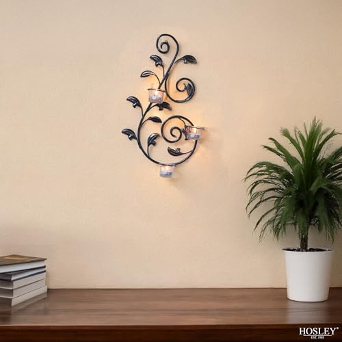 Hosley Set of 2 Iron Leaf Wall Sconce Set with Tealights 18" High Large Scale Wall Decor Elegant Iron Sconces for Home Decorative Metal Leaf Design Perfect for Modern - color: Black-6