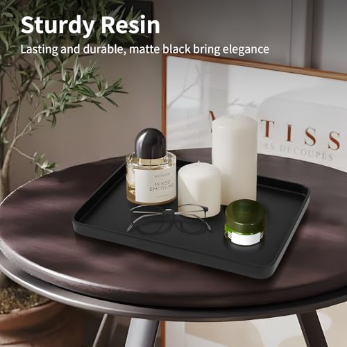 Bathroom Sink Vanity Tray, Large Resin Bathroom Tray, Rectangle Perfume Organizer, Decorative Tray for Vanity Dresser Countertop Living Room Kitchen（Black） - color: Black