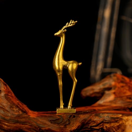 CHOVY Retro Brass Deer Statue - 100% Solid Handcrafted Elegant Long-Legged Deer Sculpture, Nature-Inspired Office & Home Decoration, Collectible Art Piece, for Nature Lovers & Collectors - style: Long