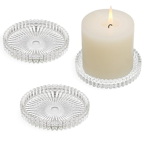 Glass Pillar Candle Holder, 4" Clear Candle Plates Set of 3, Glass Candle Holders for Wedding, Party, Holiday, Home Decor, Table Centerpiece - color: Clear, size: 3 pcs
