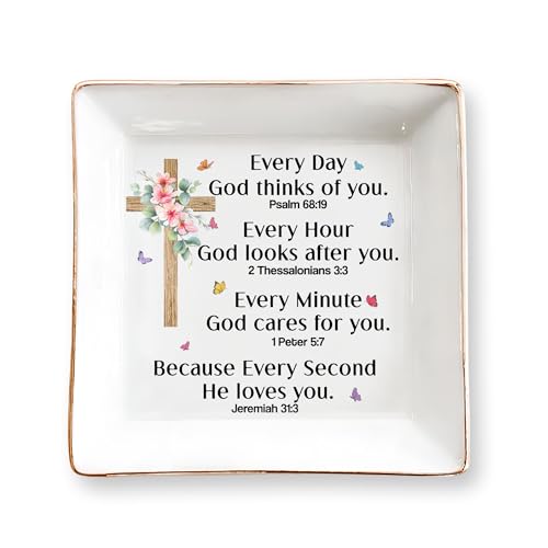 Christian Bible Verse Prayers Jewelry Dish Gift for Women, 4" Ceramic Jewelry Tray, Christian Inspiration Gifts - Mother's Day, Birthday, Religious Gift - Communion, Confirmation Gifts for Daughter - color: Christian Bible Prayers